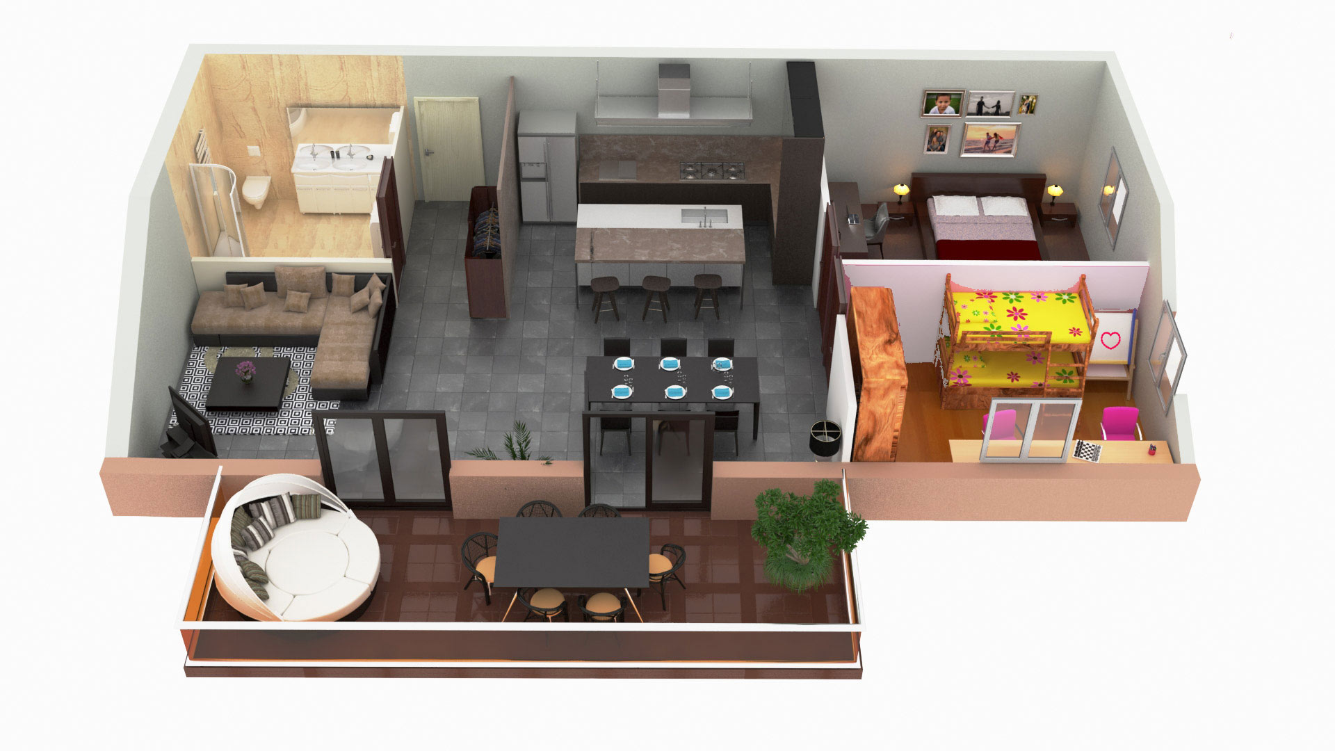 Plan de vente d'appartement 3d, réalisé par Marina Sije - Graphiste architecture freelance