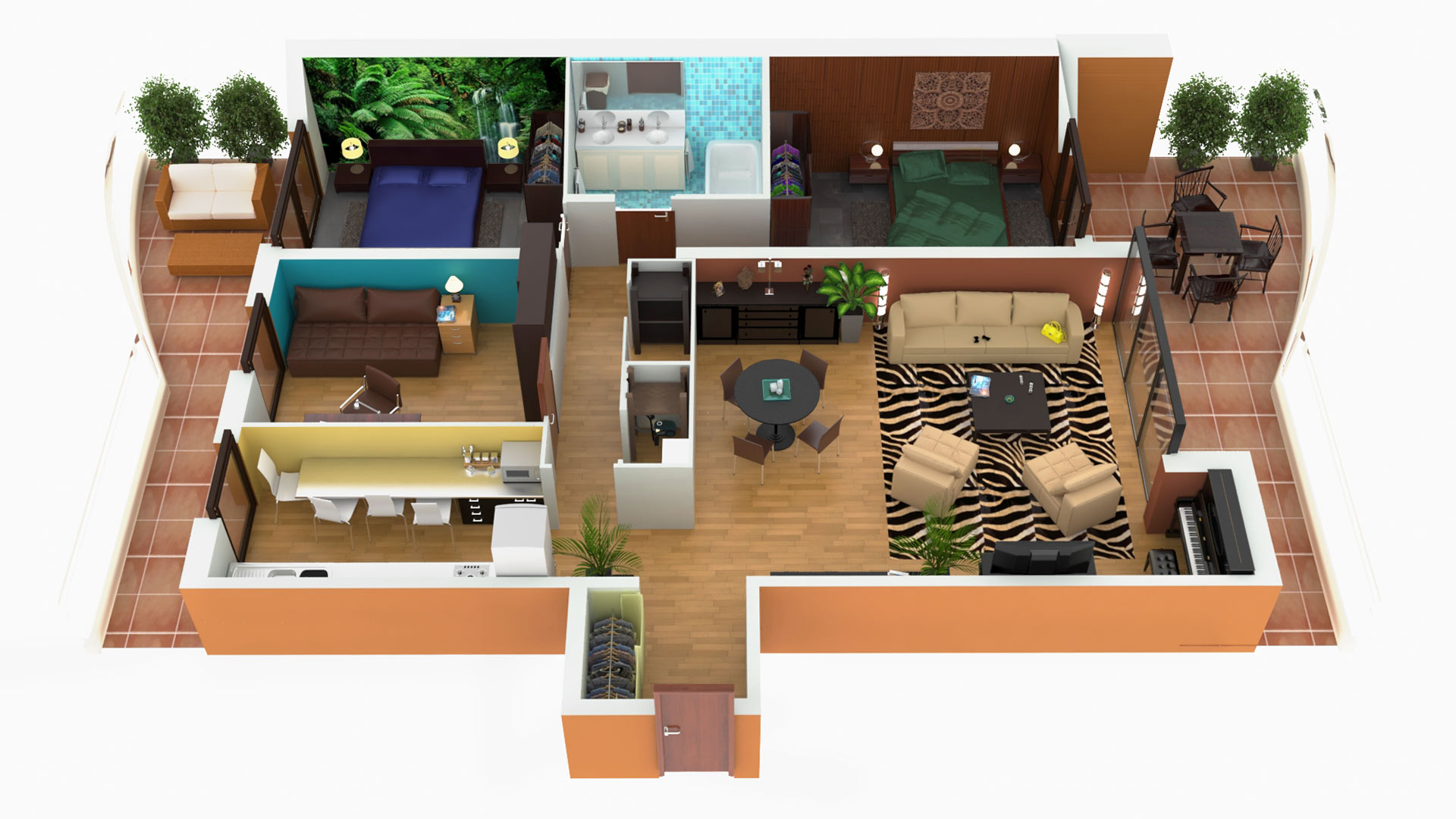 Plan de masse en 3d d'un appartement T4 - Graphiste 3d architecture