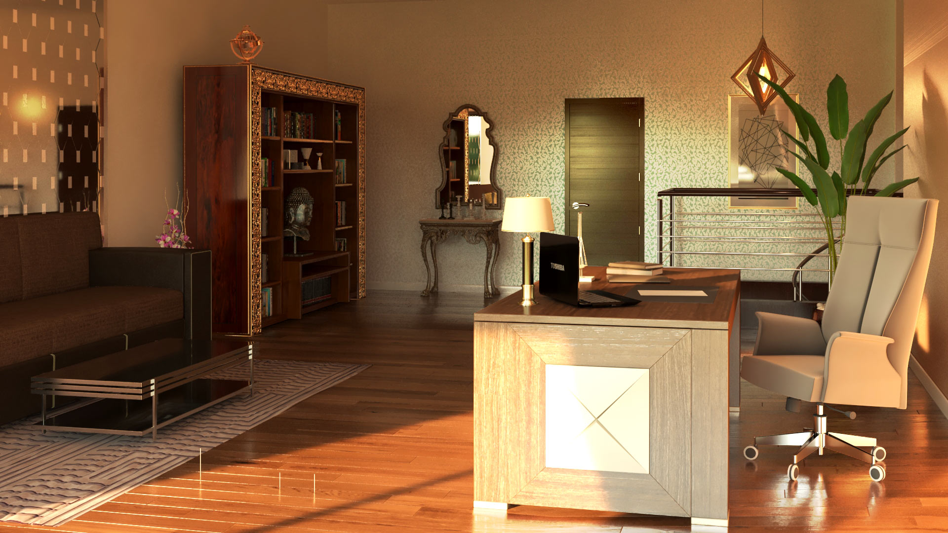 Graphiste perspectiviste 3d architecture d'intérieur, design et modélisation de bureau dans maison individuelle