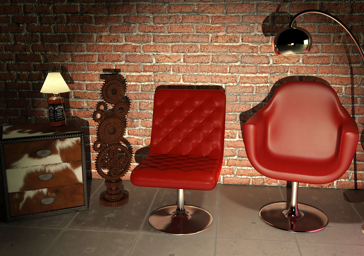 Modélisation 3d mobilier canapé, fauteuil, chaise ambiance rock pour jeunes et adolescents, par graphiste 3d freelance